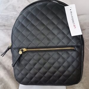 Liz Claiborne Quilted Black Backpack with Gold Zipper